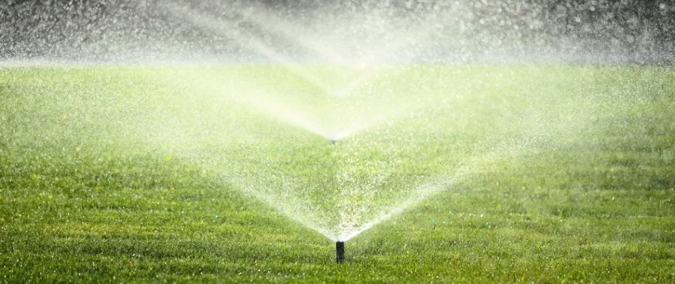 Sprinkler system running on a commercial lawn in McKinney, TX.