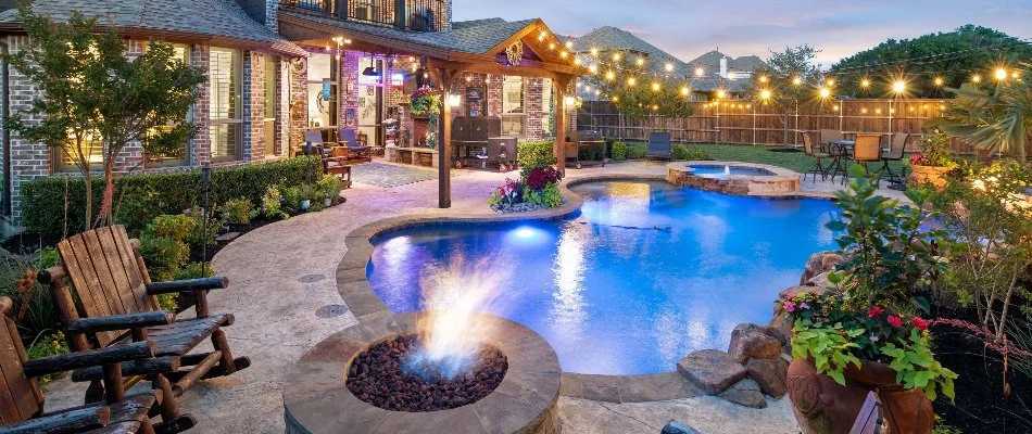 Large residential backyard with pool in Prosper, TX.