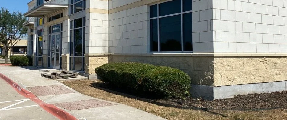 Neatly trimmed shrubs on a commercial property in Fort Worth, TX.