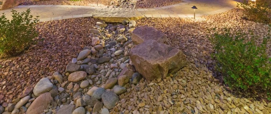 Rocks installed for landscaping at home in McKinney, TX.