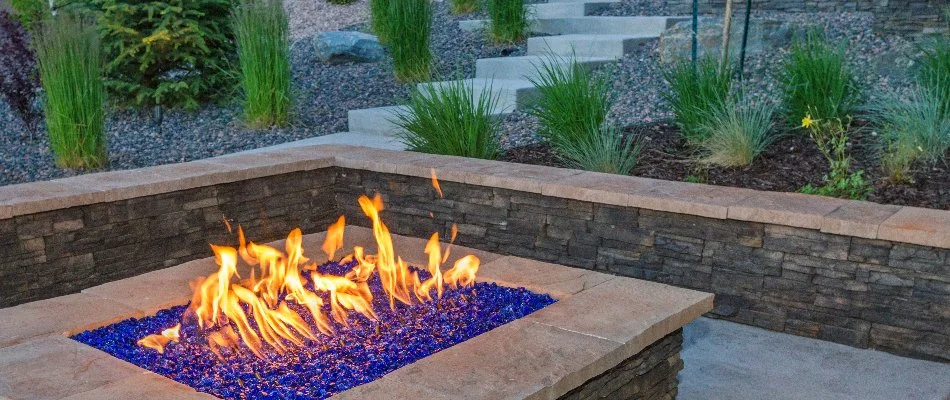 Seating wall on a gas fire pit in McKinney, TX.