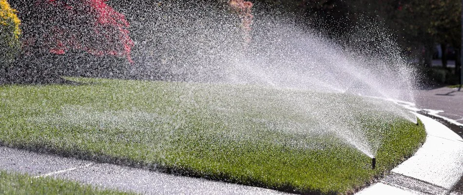 Sprinklers watering lawn in McKinney, TX.